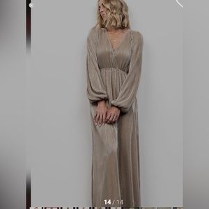 Baltic born dull metallic gold / beige Venus dress balloon sleeve